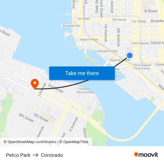 Petco Park to Coronado map