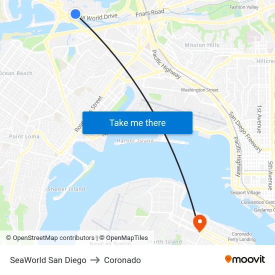 SeaWorld San Diego to Coronado map