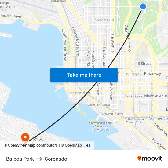 Balboa Park to Coronado map