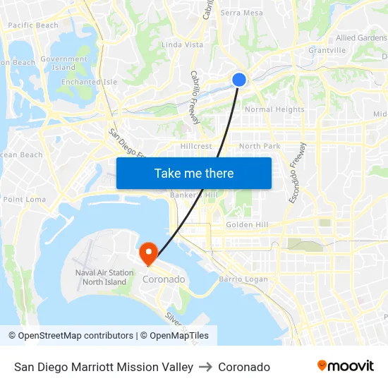 San Diego Marriott Mission Valley to Coronado map