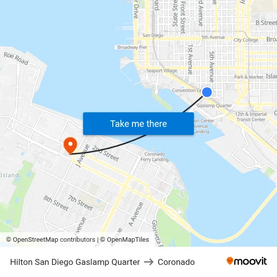 Hilton San Diego Gaslamp Quarter to Coronado map
