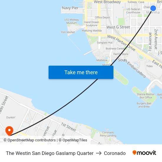 The Westin San Diego Gaslamp Quarter to Coronado map