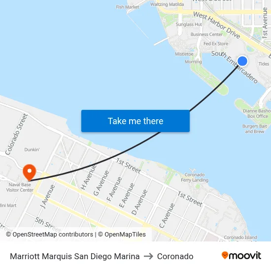 Marriott Marquis San Diego Marina to Coronado map