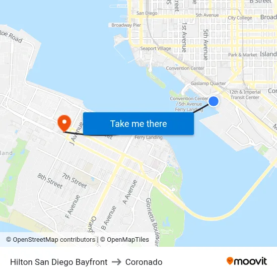 Hilton San Diego Bayfront to Coronado map