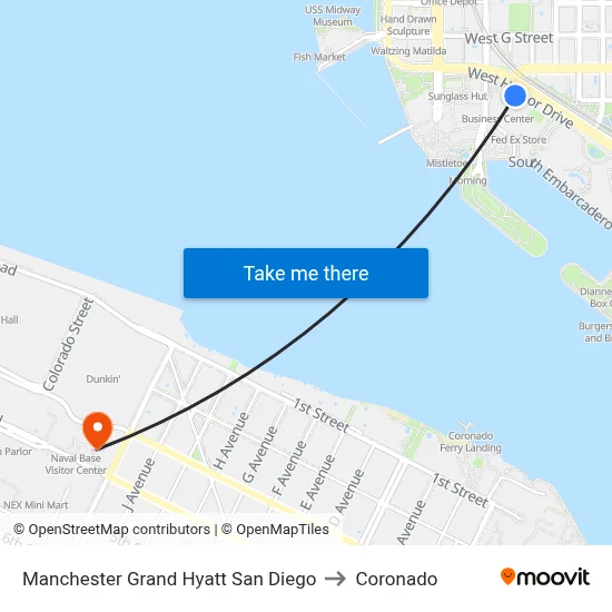 Manchester Grand Hyatt San Diego to Coronado map