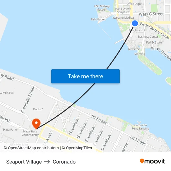 Seaport Village to Coronado map