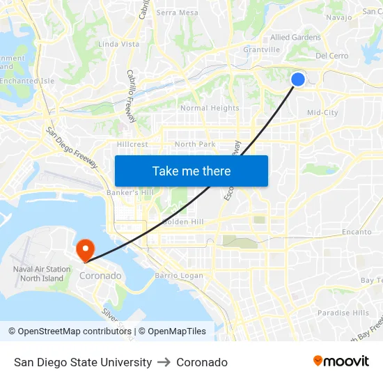 San Diego State University to Coronado map
