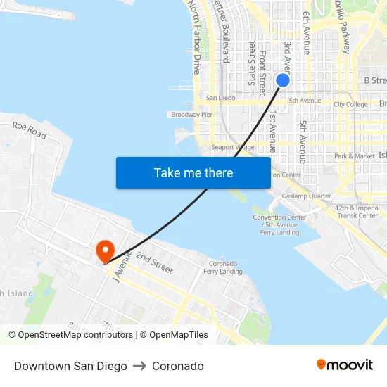 Downtown San Diego to Coronado map