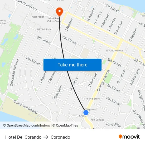 Hotel Del Corando to Coronado map