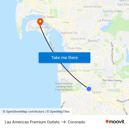 Las Americas Premium Outlets to Coronado map