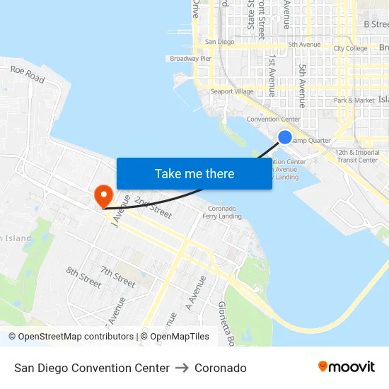 San Diego Convention Center to Coronado map