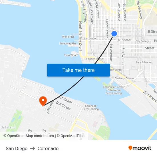 San Diego to Coronado map