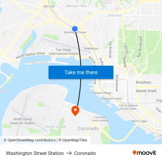 Washington Street Station to Coronado map