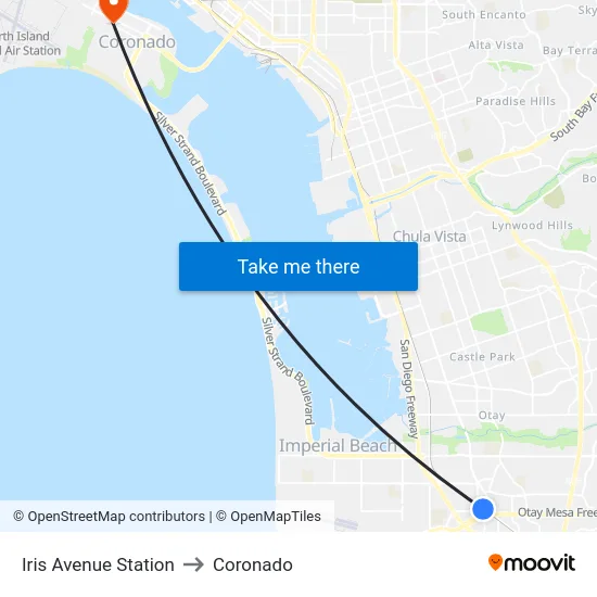 Iris Avenue Station to Coronado map