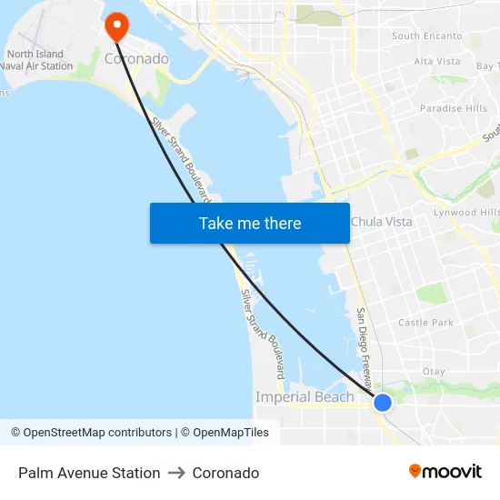 Palm Avenue Station to Coronado map