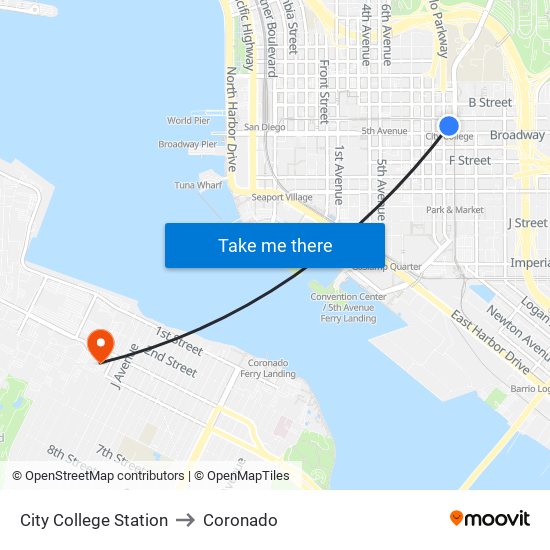 City College Station to Coronado map