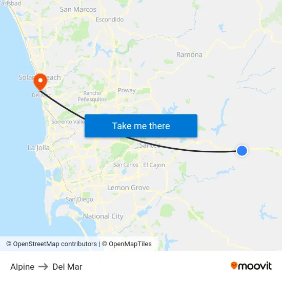 Alpine to Del Mar map