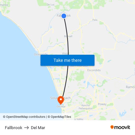 Fallbrook to Del Mar map