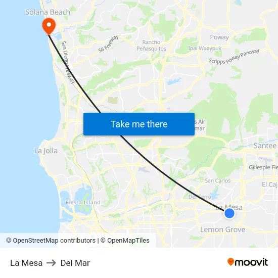 La Mesa to Del Mar map
