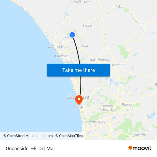 Oceanside to Del Mar map