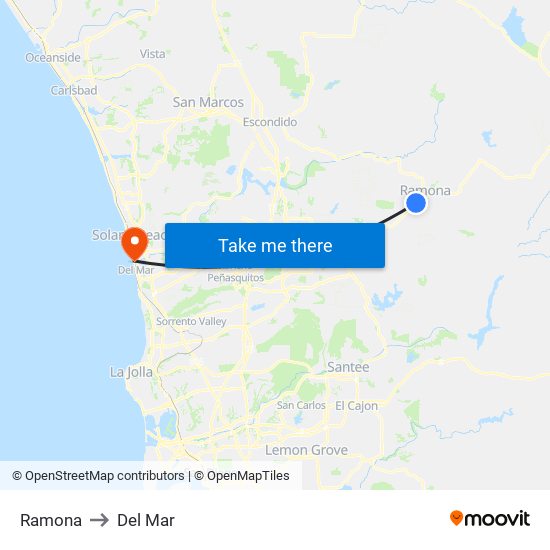 Ramona to Del Mar map