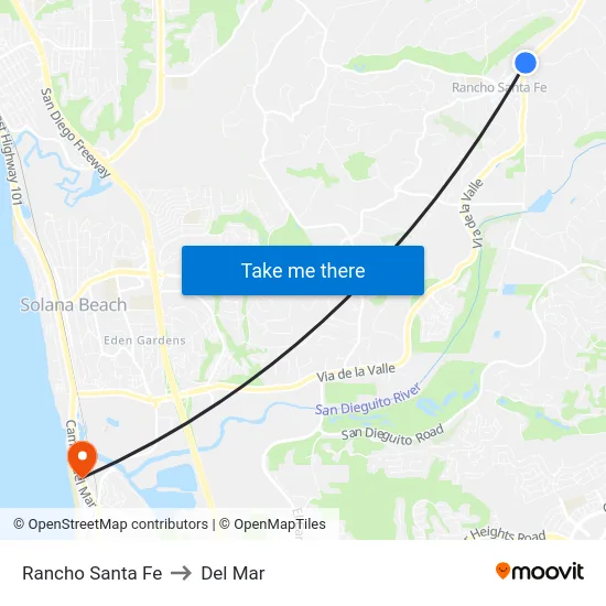 Rancho Santa Fe to Del Mar map