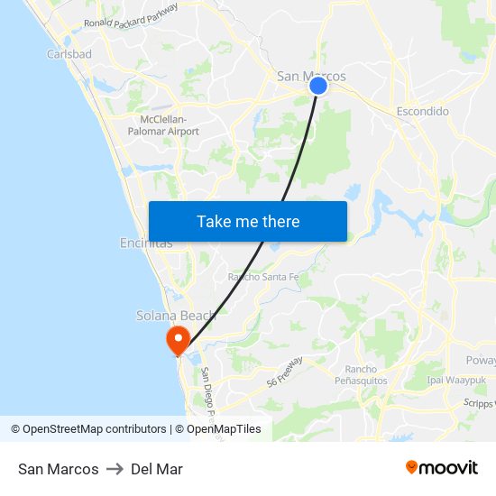 San Marcos to Del Mar map