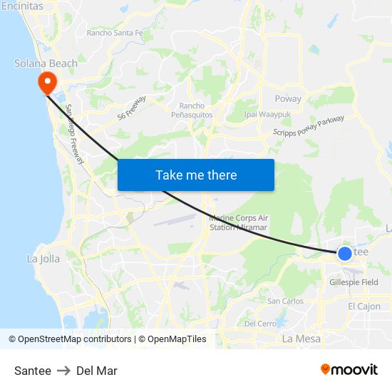 Santee to Del Mar map