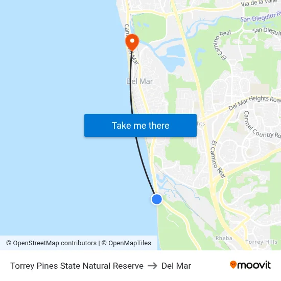 Torrey Pines State Natural Reserve to Del Mar map