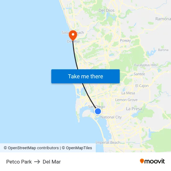 Petco Park to Del Mar map