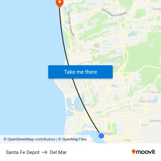 Santa Fe Depot to Del Mar map