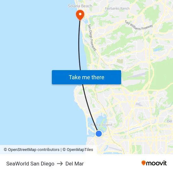 SeaWorld San Diego to Del Mar map