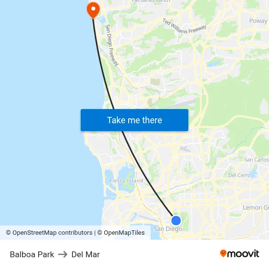 Balboa Park to Del Mar map