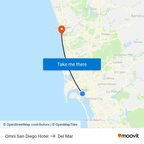 Omni San Diego Hotel to Del Mar map