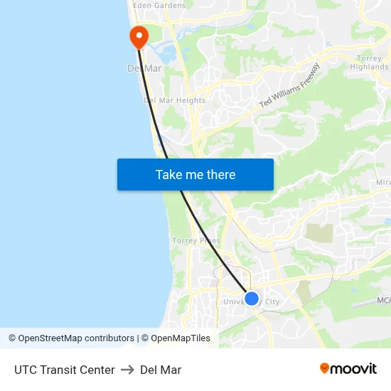 UTC Transit Center to Del Mar map