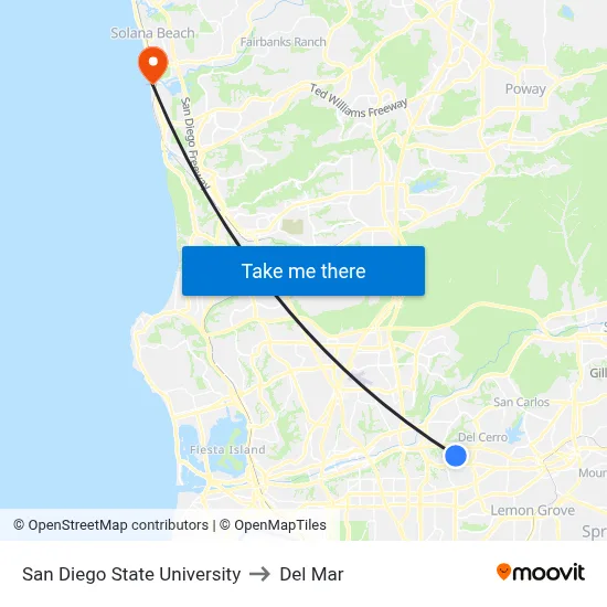 San Diego State University to Del Mar map