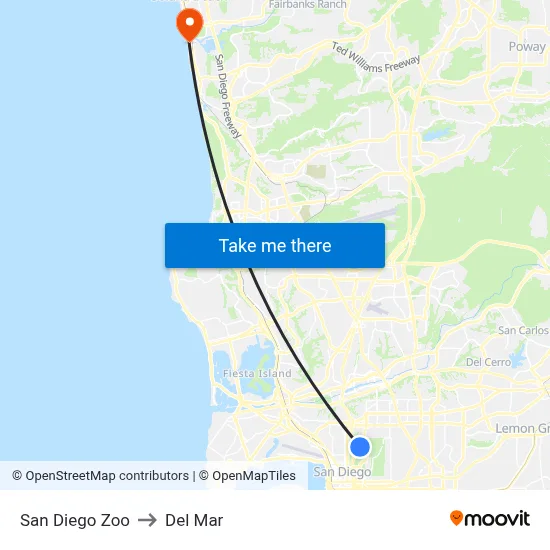 San Diego Zoo to Del Mar map