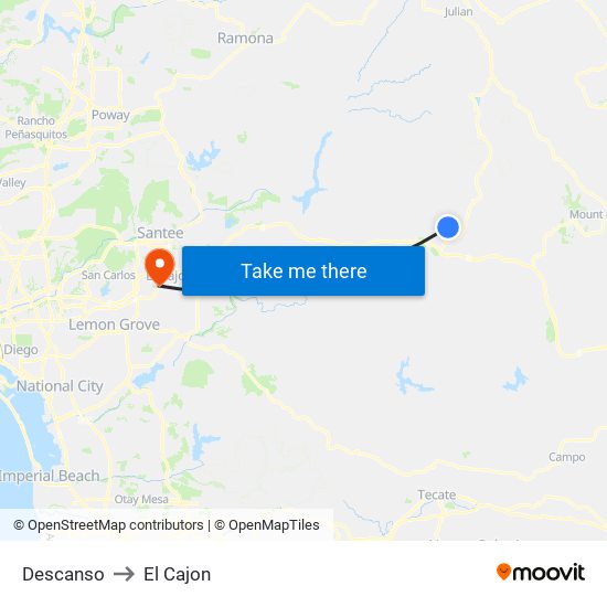 Descanso to El Cajon map