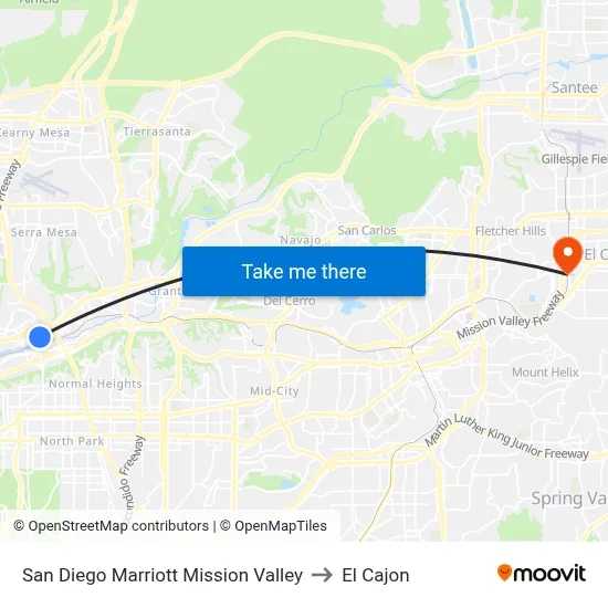 San Diego Marriott Mission Valley to El Cajon map