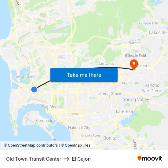 Old Town Transit Center to El Cajon map