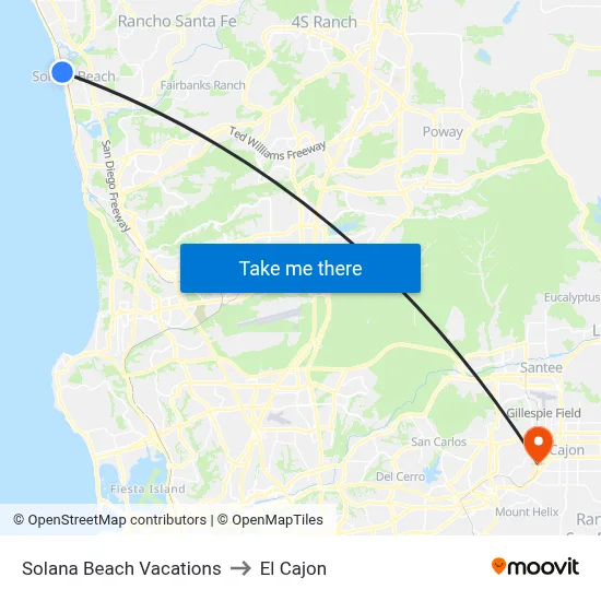 Solana Beach Vacations to El Cajon map