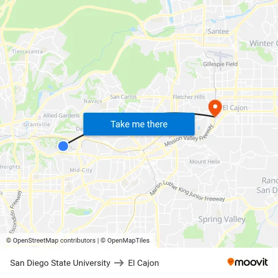 San Diego State University to El Cajon map