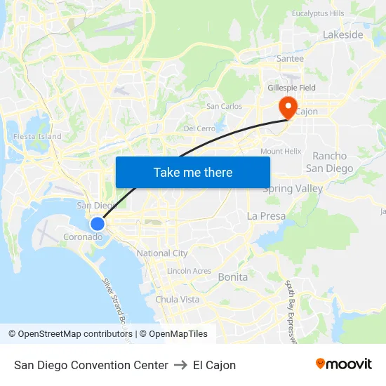 San Diego Convention Center to El Cajon map