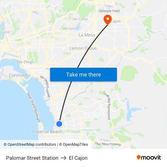 Palomar Street Station to El Cajon map