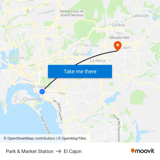 Park & Market Station to El Cajon map
