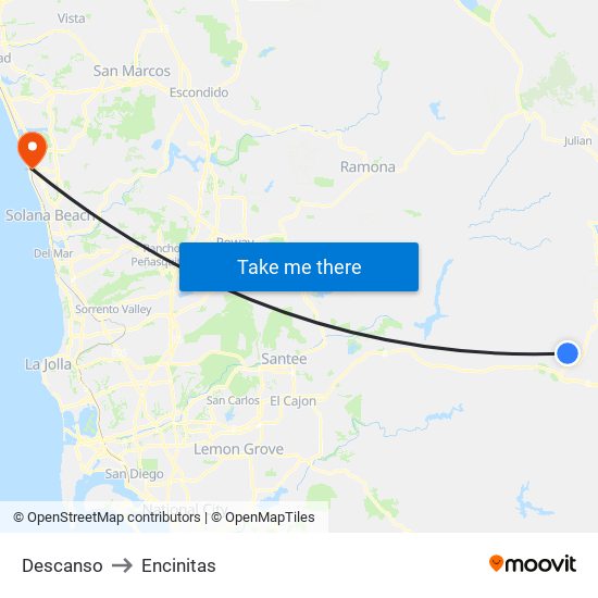 Descanso to Encinitas map