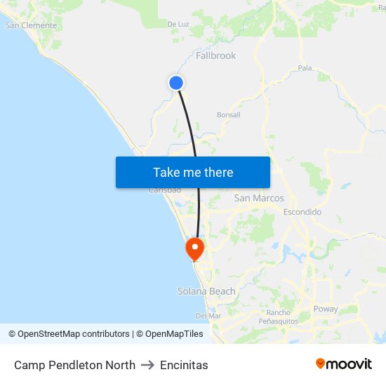 Camp Pendleton North to Encinitas map