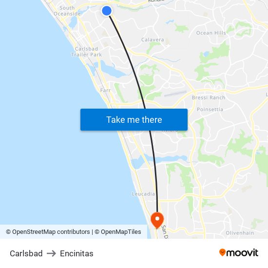 Carlsbad to Encinitas map