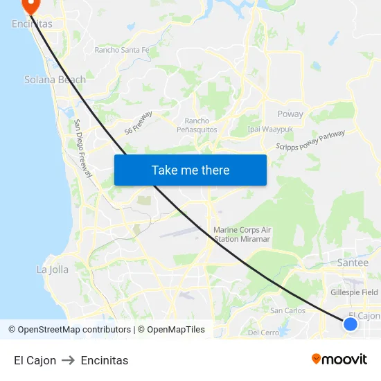 El Cajon to Encinitas map