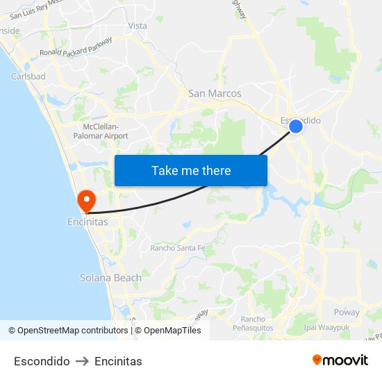 Escondido to Encinitas map